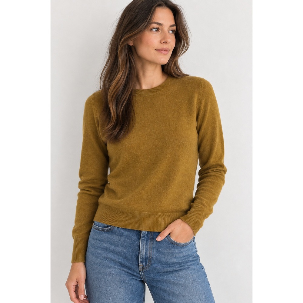 Everlane 100% Cashmere Crewneck Sweater Women's M Mustard Brown
